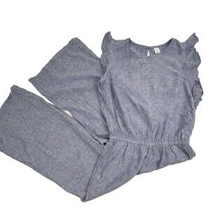 Old Navy Linen Blend Chambray Jumpsuit Ruffle Lagenlook Envelope Back Chic XS
